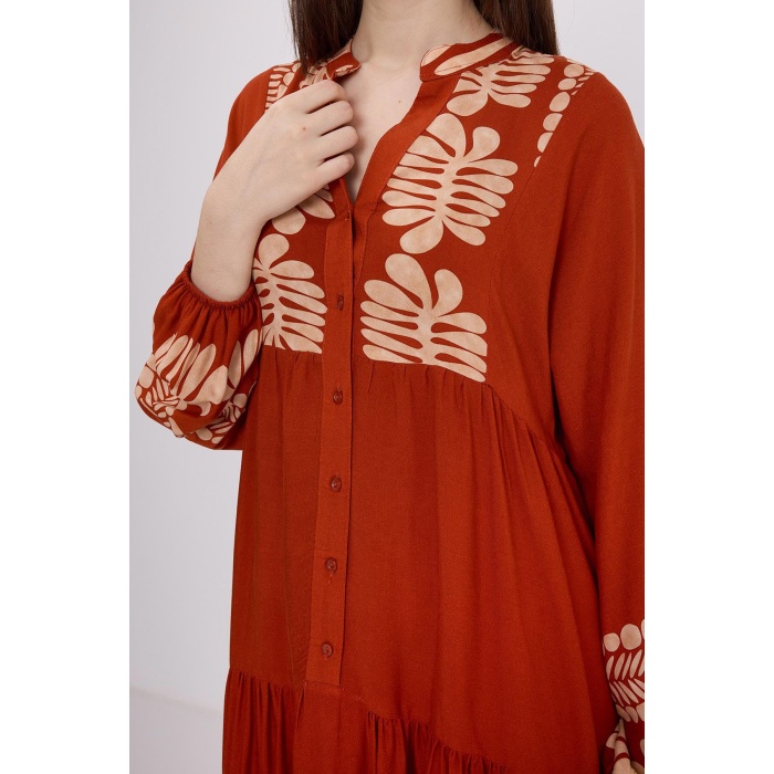 Kadın Kiremit Vizon Viskon Tesettür Elbise 2423