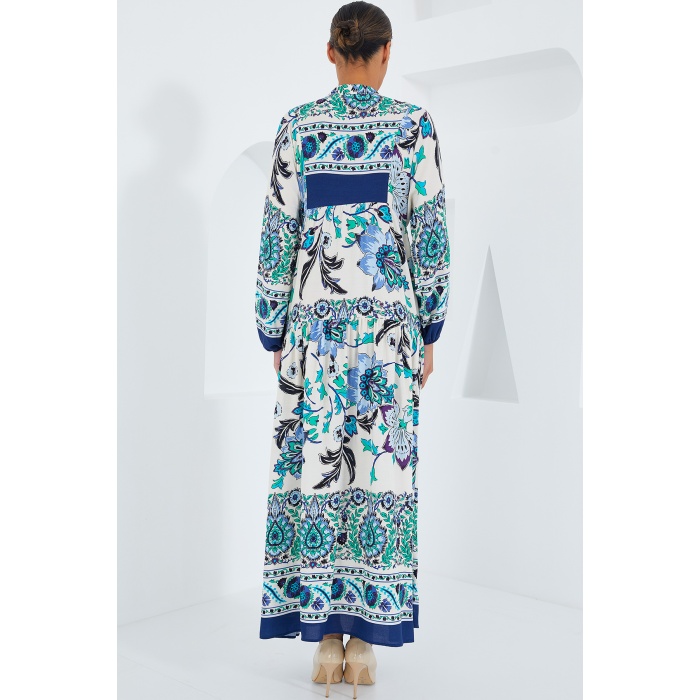 Kadın Lacivert Yeşil Viskon Tesettür Elbise 2423