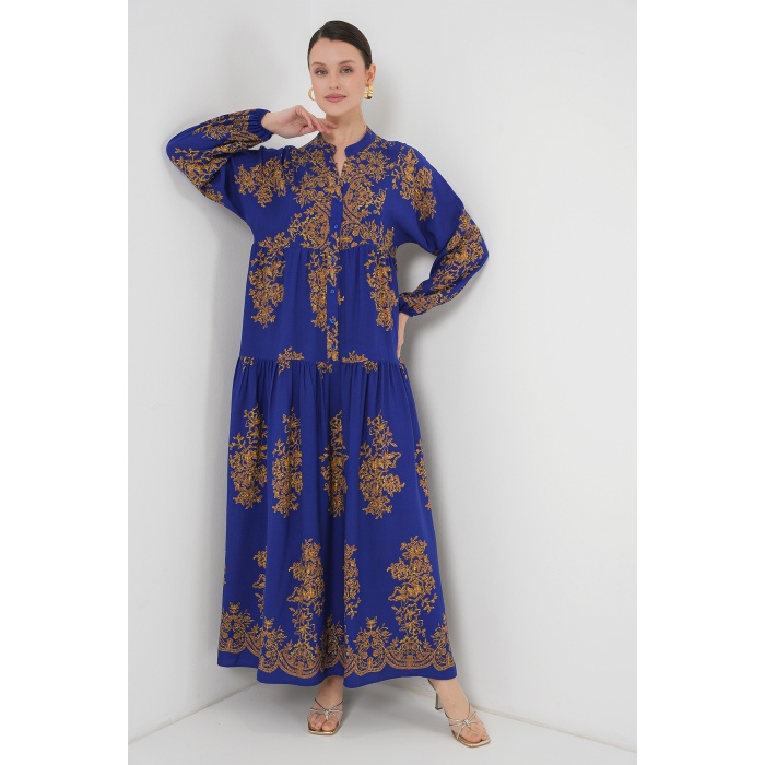 Saks Gold Desenli Tesettür Elbise 2423