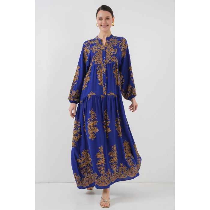 Saks Gold Desenli Tesettür Elbise 2423