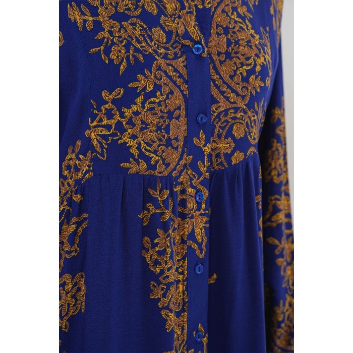 Saks Gold Desenli Tesettür Elbise 2423