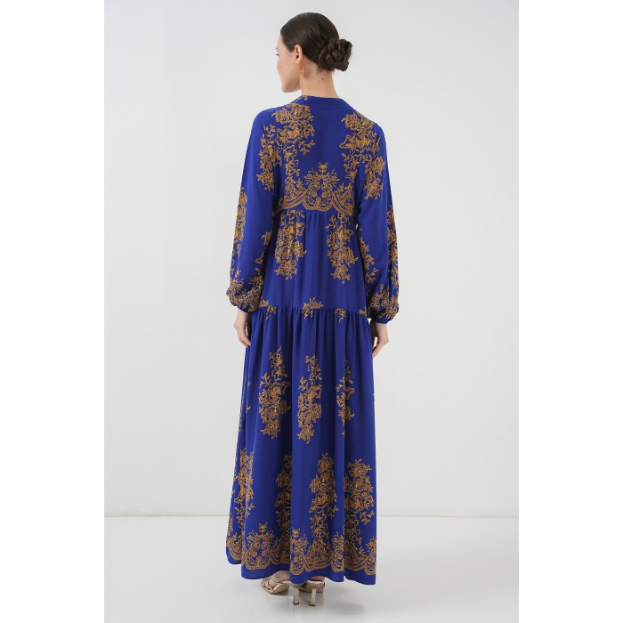 Saks Gold Desenli Tesettür Elbise 2423