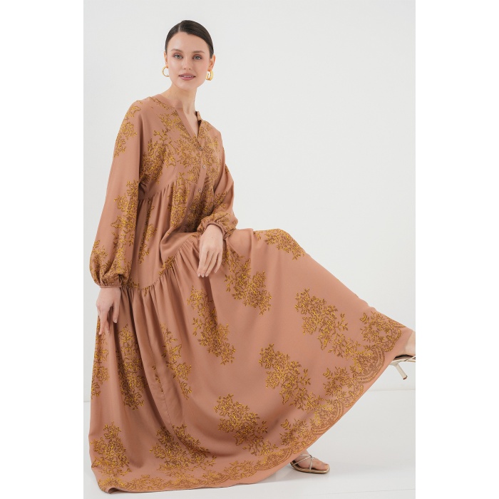 Vizon Gold Desenli Tesettür Elbise 2423