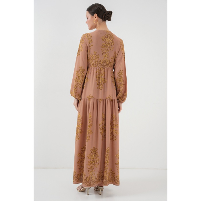 Vizon Gold Desenli Tesettür Elbise 2423