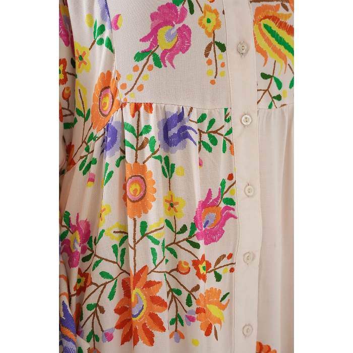 2423 Otantik Desenli Tesettür Elbise - B. Turuncu