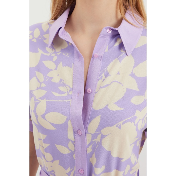 2455 Desenli Gömlek Elbise - Lila