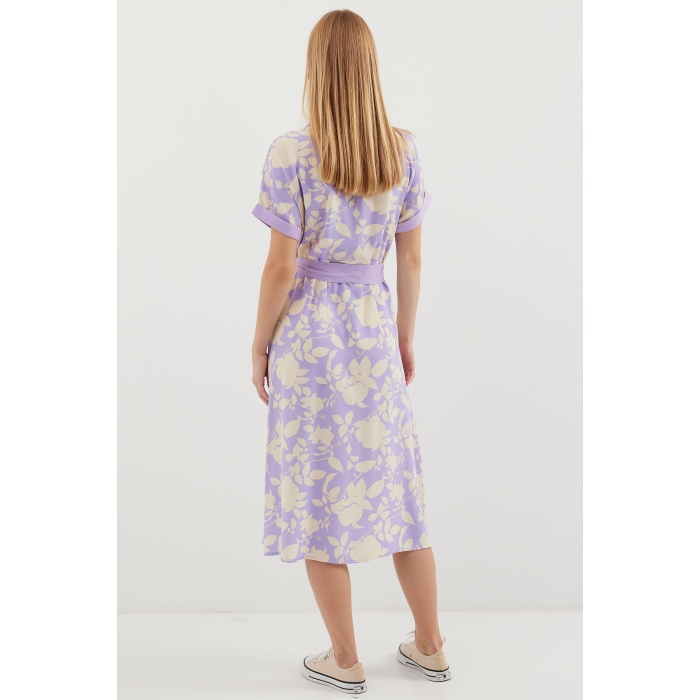 2455 Desenli Gömlek Elbise - Lila