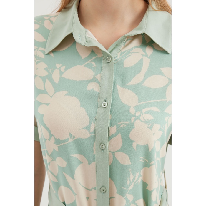 2455 Desenli Gömlek Elbise - Çağla