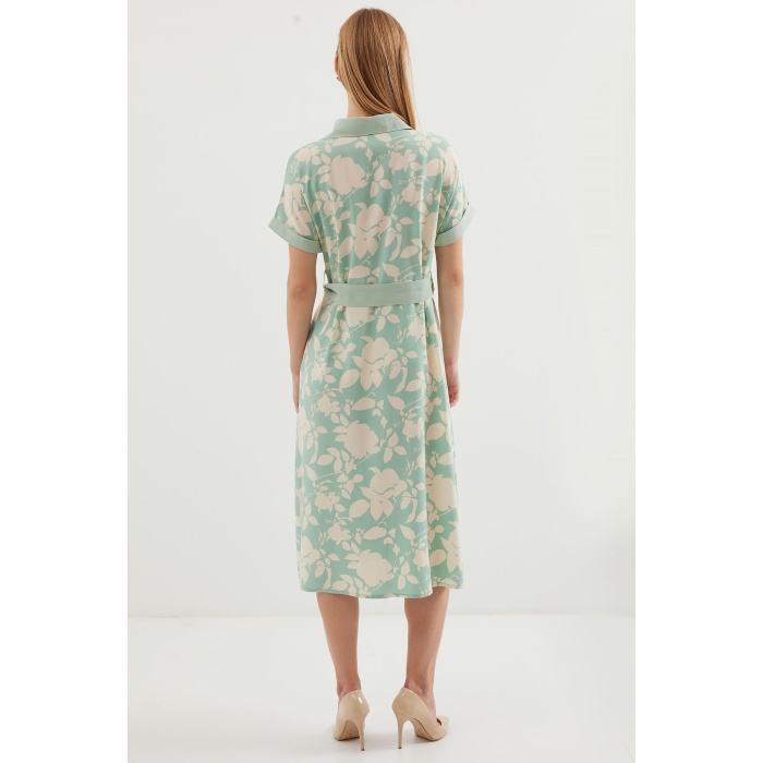 2455 Desenli Gömlek Elbise - Çağla