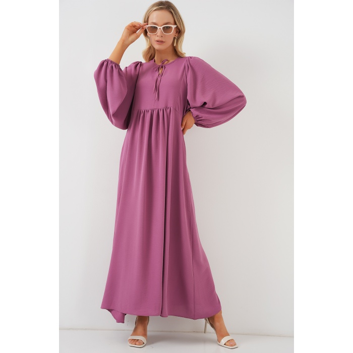 Kadın Balon Kol Uzun Tesettür Elbise 2464 - Gül Kurusu