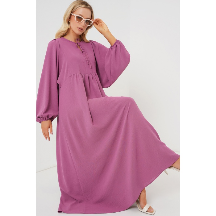 Kadın Balon Kol Uzun Tesettür Elbise 2464 - Gül Kurusu