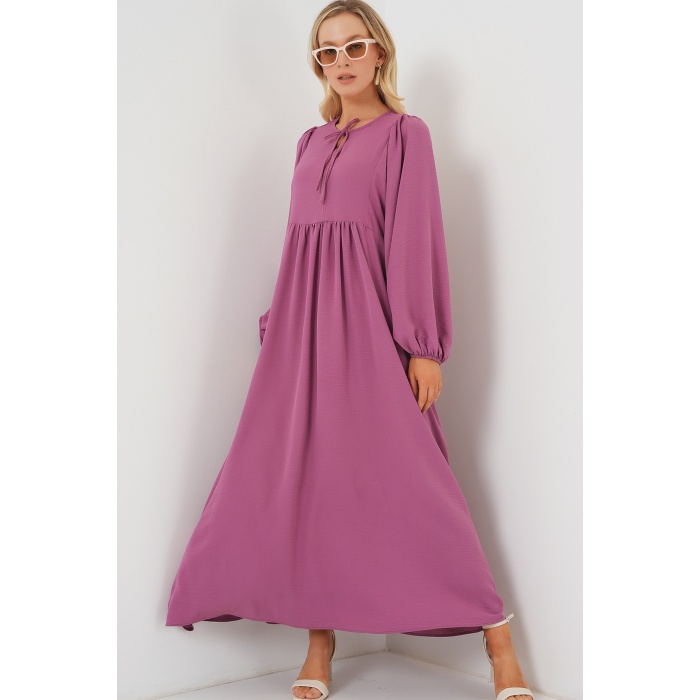 Kadın Balon Kol Uzun Tesettür Elbise 2464 - Gül Kurusu