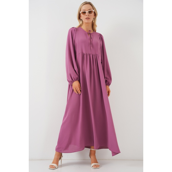 Kadın Balon Kol Uzun Tesettür Elbise 2464 - Gül Kurusu