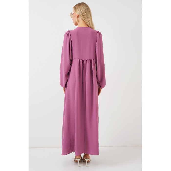 Kadın Balon Kol Uzun Tesettür Elbise 2464 - Gül Kurusu