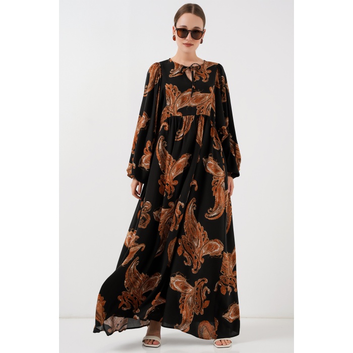 Kadın Balon Kol Uzun Tesettür Elbise 2464 - M. Taba