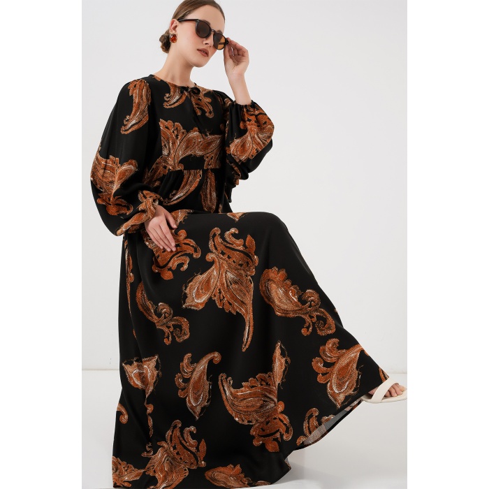 Kadın Balon Kol Uzun Tesettür Elbise 2464 - M. Taba