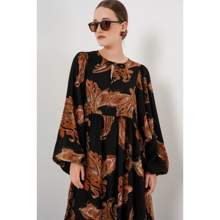 Kadın Balon Kol Uzun Tesettür Elbise 2464 - M. Taba