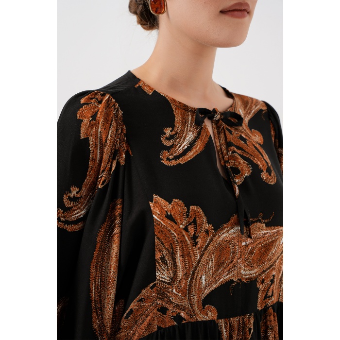 Kadın Balon Kol Uzun Tesettür Elbise 2464 - M. Taba