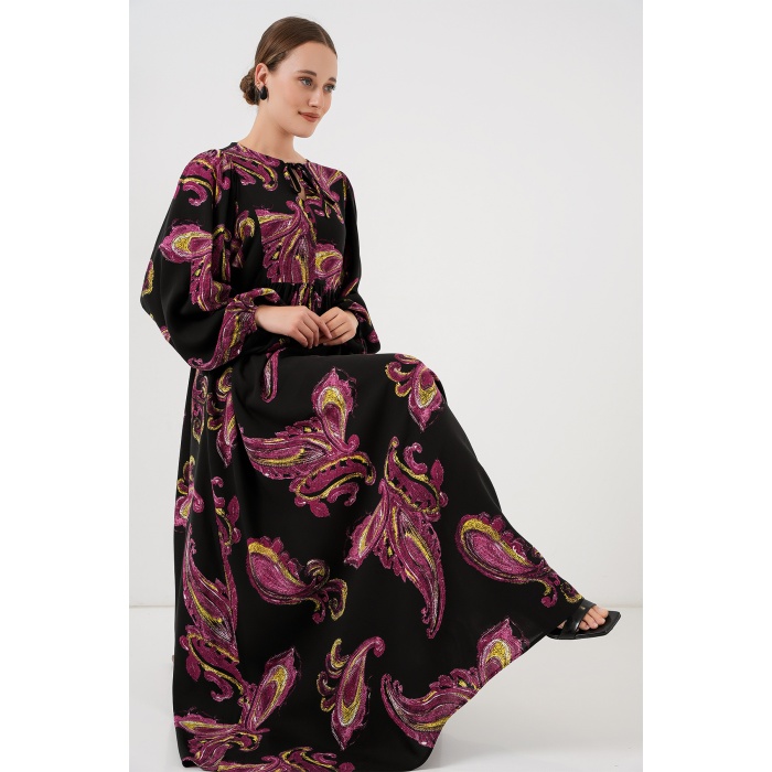 Kadın Balon Kol Uzun Tesettür Elbise 2464 - Y.Fuşya