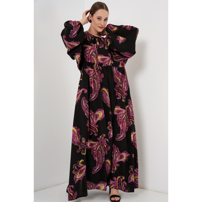 Kadın Balon Kol Uzun Tesettür Elbise 2464 - Y.Fuşya