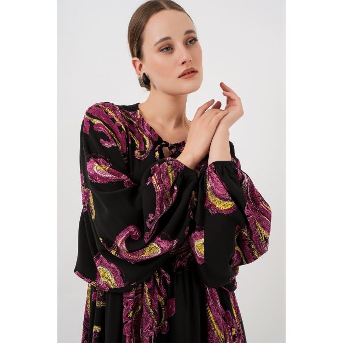 Kadın Balon Kol Uzun Tesettür Elbise 2464 - Y.Fuşya