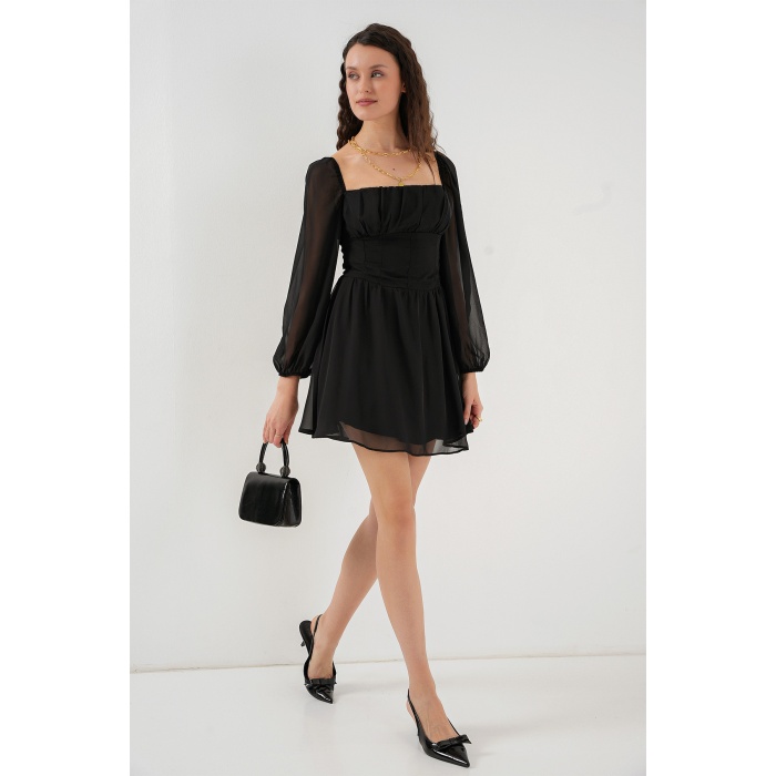 Kadın Mini Tül Elbise 2514 - Siyah