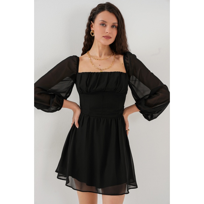 Kadın Mini Tül Elbise 2514 - Siyah