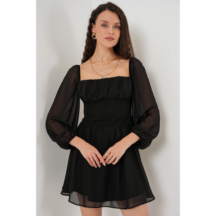 Kadın Mini Tül Elbise 2514 - Siyah