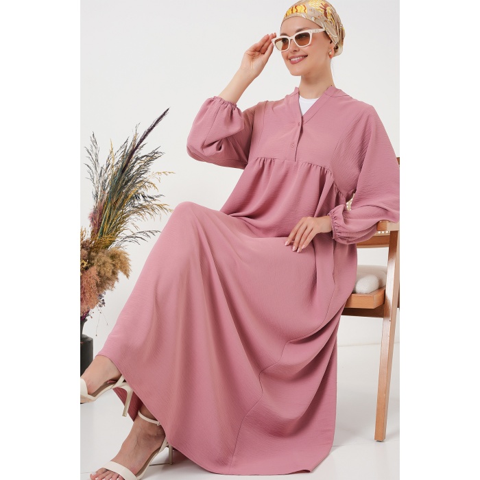 Kadın Uzun Tesettür Elbise 2525 - Gül Kurusu