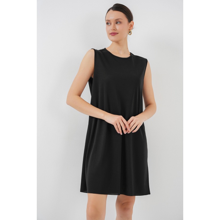 2535 Kolsuz Midi Elbise Astarı İçlik Jüpon - Siyah