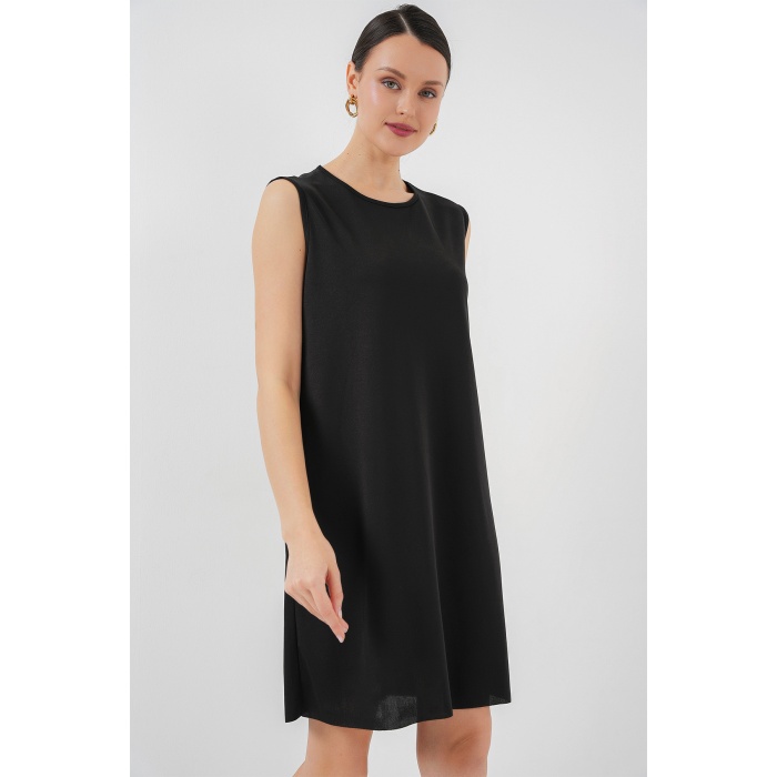 2535 Kolsuz Midi Elbise Astarı İçlik Jüpon - Siyah