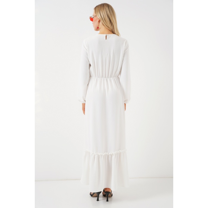 Kadın Nakışlı Uzun Tesettür Elbise 2550 - Beyaz