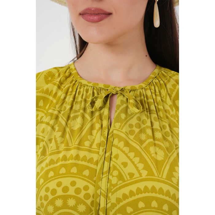 Kadın Kısa Kol Desenli Elbise 2553 - E.Yeşil