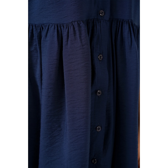 Kadın Düğmeli Kısa Kol Elbise 2559 - Lacivert