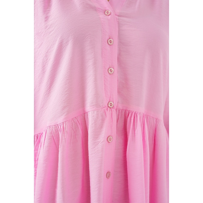 Kadın Düğmeli Kısa Kol Elbise 2559 - Pembe