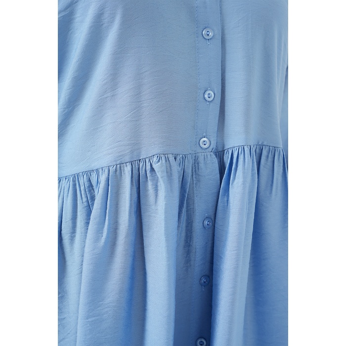 Kadın Düğmeli Kısa Kol Elbise 2559 - İndigo