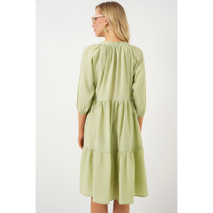 Kadın Düğmeli Kısa Kol Elbise 2559 - E.Yeşil