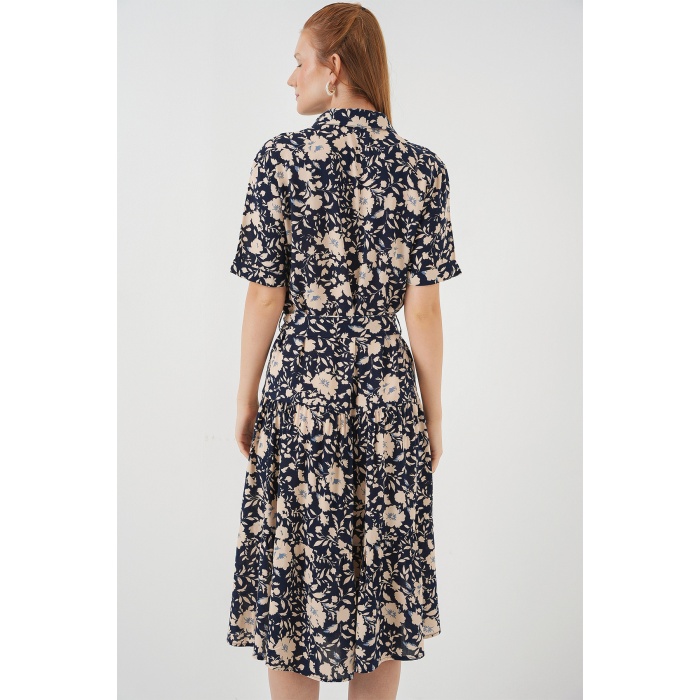 Kadın Kısa Kol Desenli Elbise 2560 - Lacivert