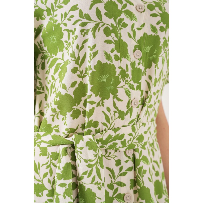 Kadın Kısa Kol Desenli Elbise 2560 - E.Yeşil