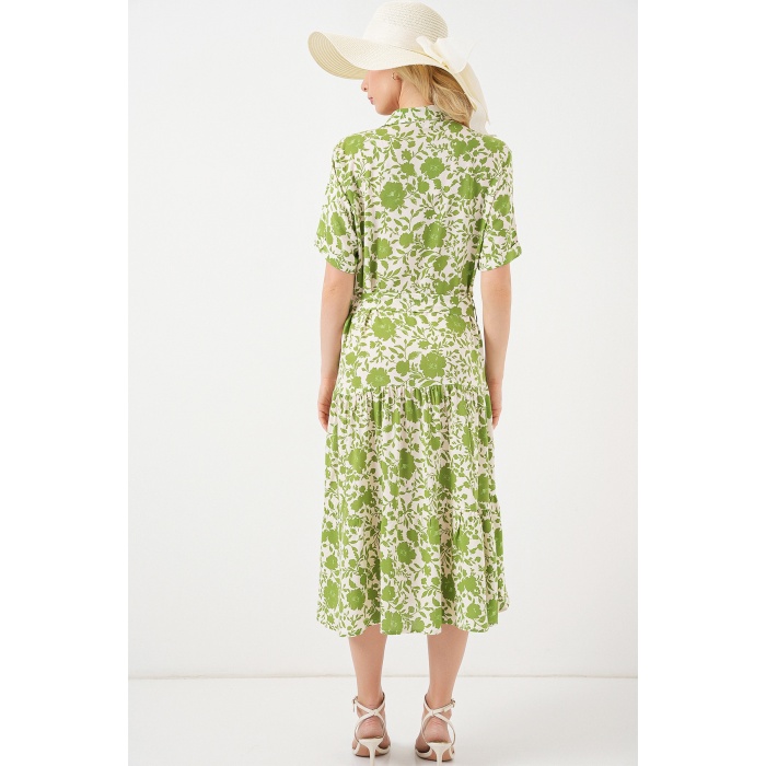 Kadın Kısa Kol Desenli Elbise 2560 - E.Yeşil