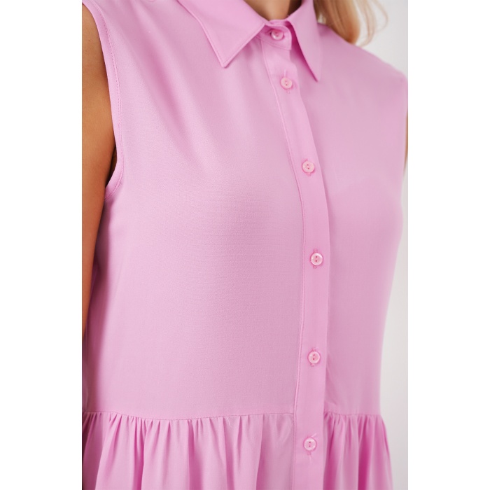 Kadın Sıfır Kol Midi Elbise 2563 - Pembe