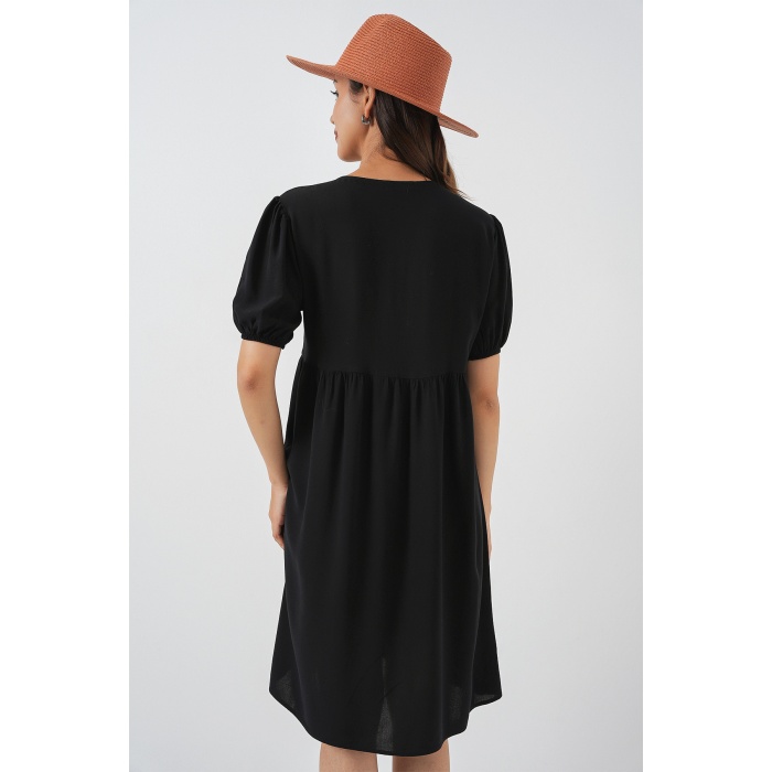 Kadın Bağcıklı Midi Elbise 2575 - Siyah