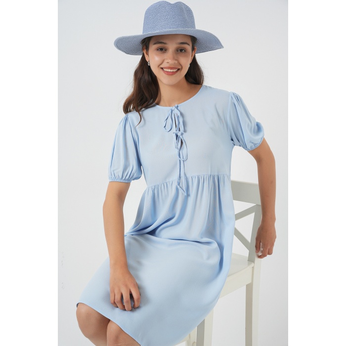 Kadın Bağcıklı Midi Elbise 2575 - Mavi