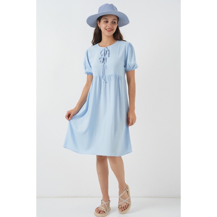 Kadın Bağcıklı Midi Elbise 2575 - Mavi