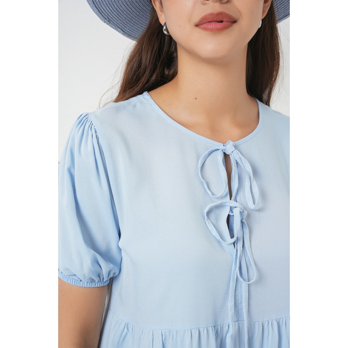 Kadın Bağcıklı Midi Elbise 2575 - Mavi