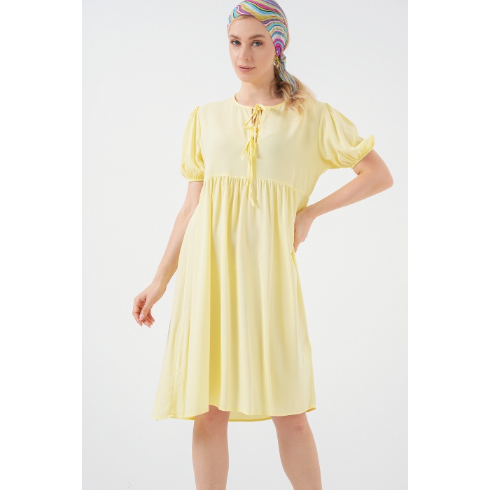 Kadın Bağcıklı Midi Elbise 2575 - Sarı