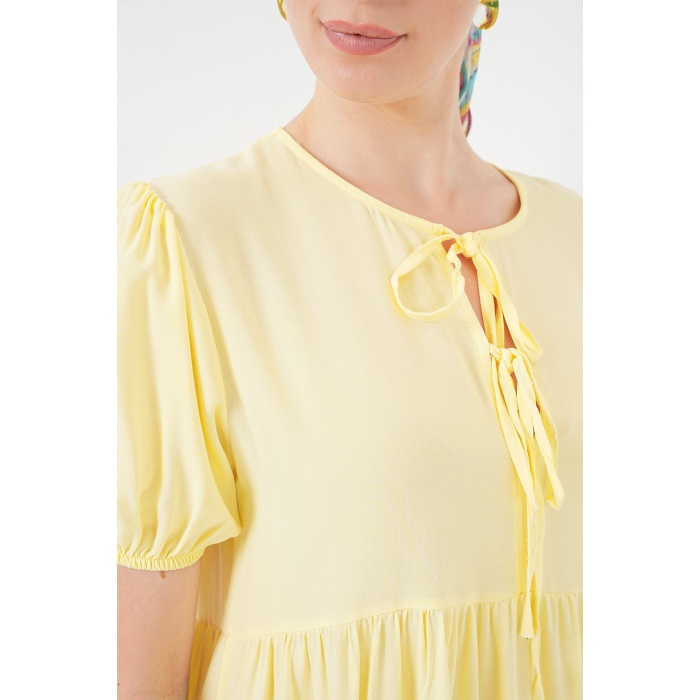 Kadın Bağcıklı Midi Elbise 2575 - Sarı