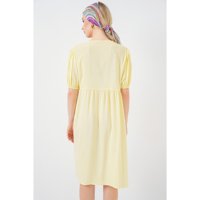 Kadın Bağcıklı Midi Elbise 2575 - Sarı