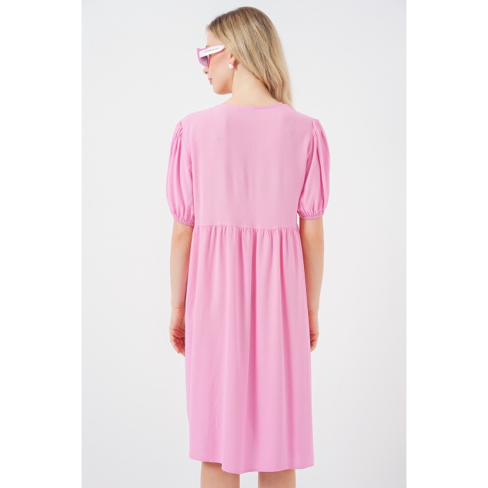 Kadın Bağcıklı Midi Elbise 2575 - Pembe