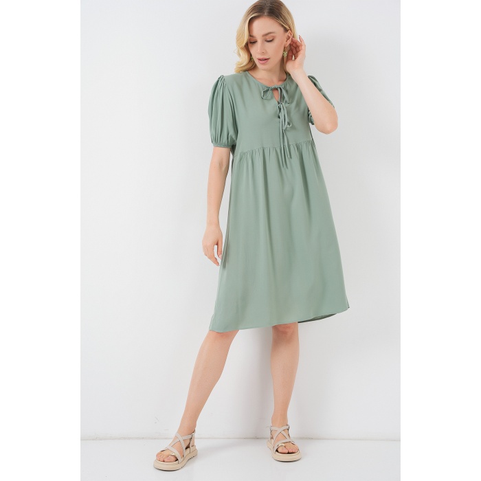 Kadın Bağcıklı Midi Elbise 2575 - Çağla